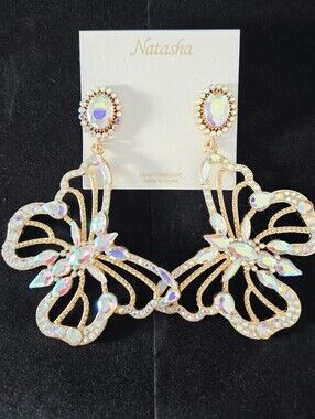 NWT Natasha Oversized Butterfly Earrings With Gemstones